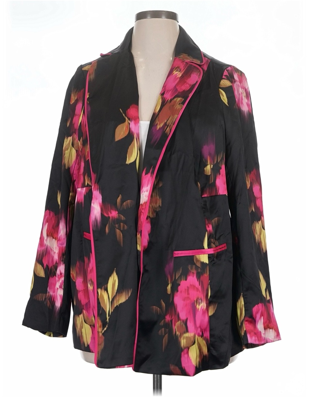 TorridFloral Satin Blazer Jacket - Black with Pink & Gold Floral